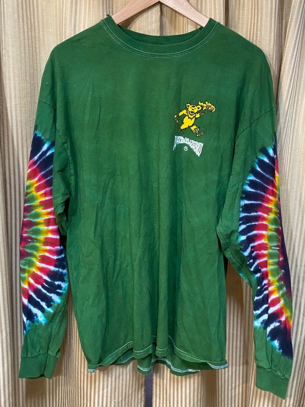 Men’s Flatbush Zombies Vacation In Hell Green Tie Dye Longsleeve Shirt Large